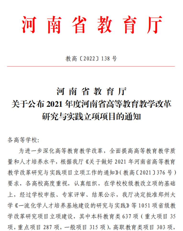 洛阳科技职业英皇娱乐场
五个项目获批 2021年度河南省高等教育教学改革研究与实践项目 洛阳科技职业英皇娱乐场
五个项目获批 2021年度河南省高等教育教学改革研究与实践项目